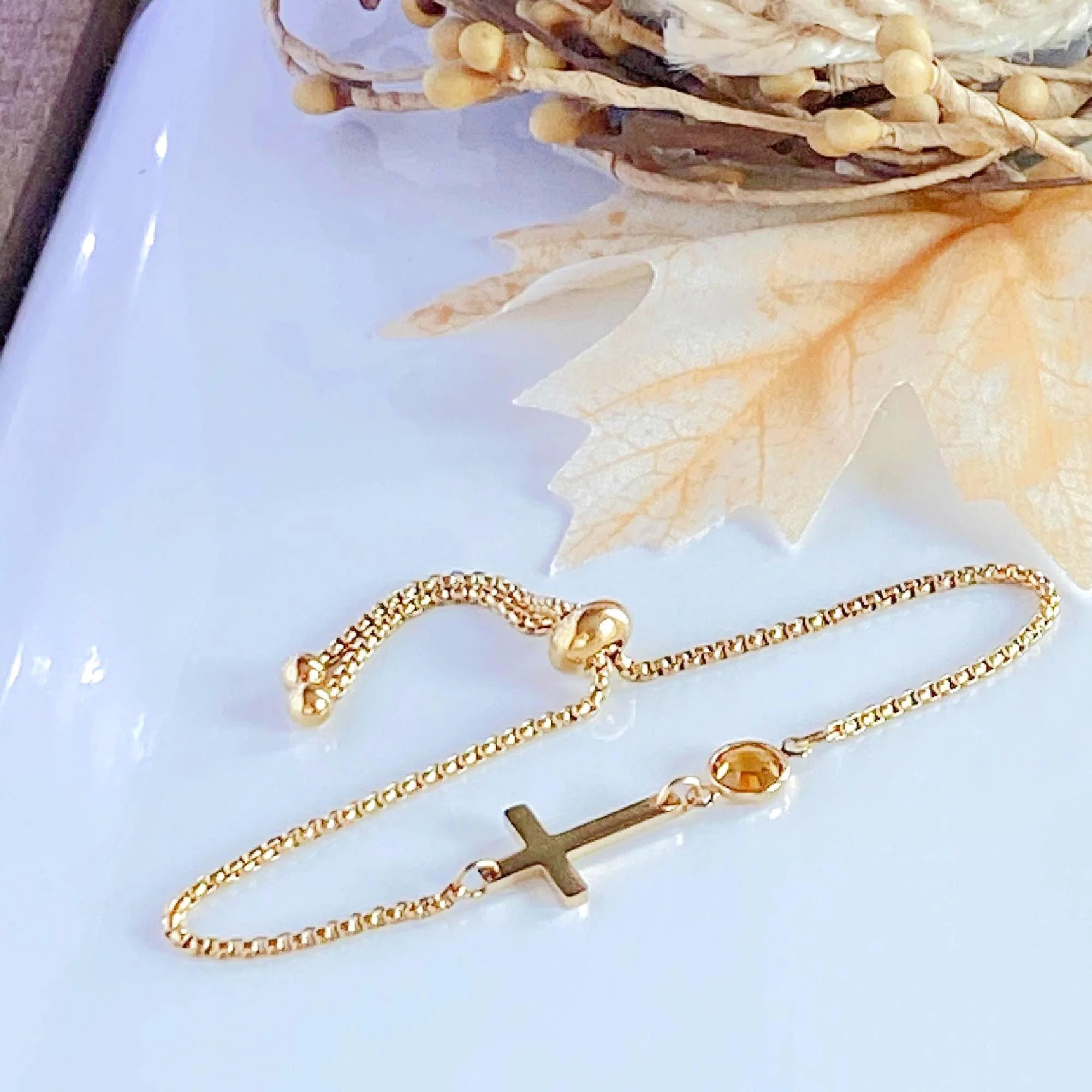 Personalized Dainty Cross Birthstone Bracelet - Image 5