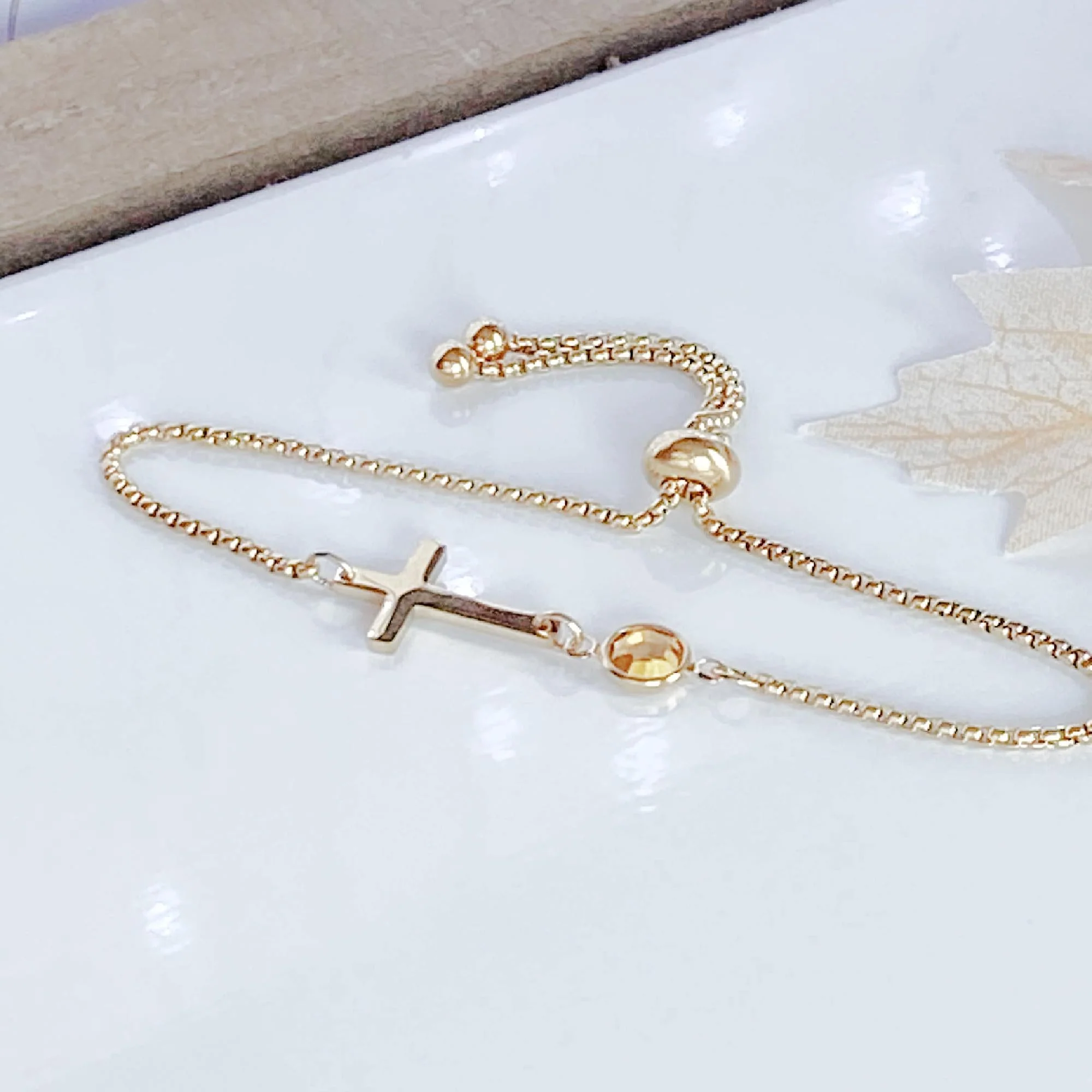 Personalized Dainty Cross Birthstone Bracelet - Image 6