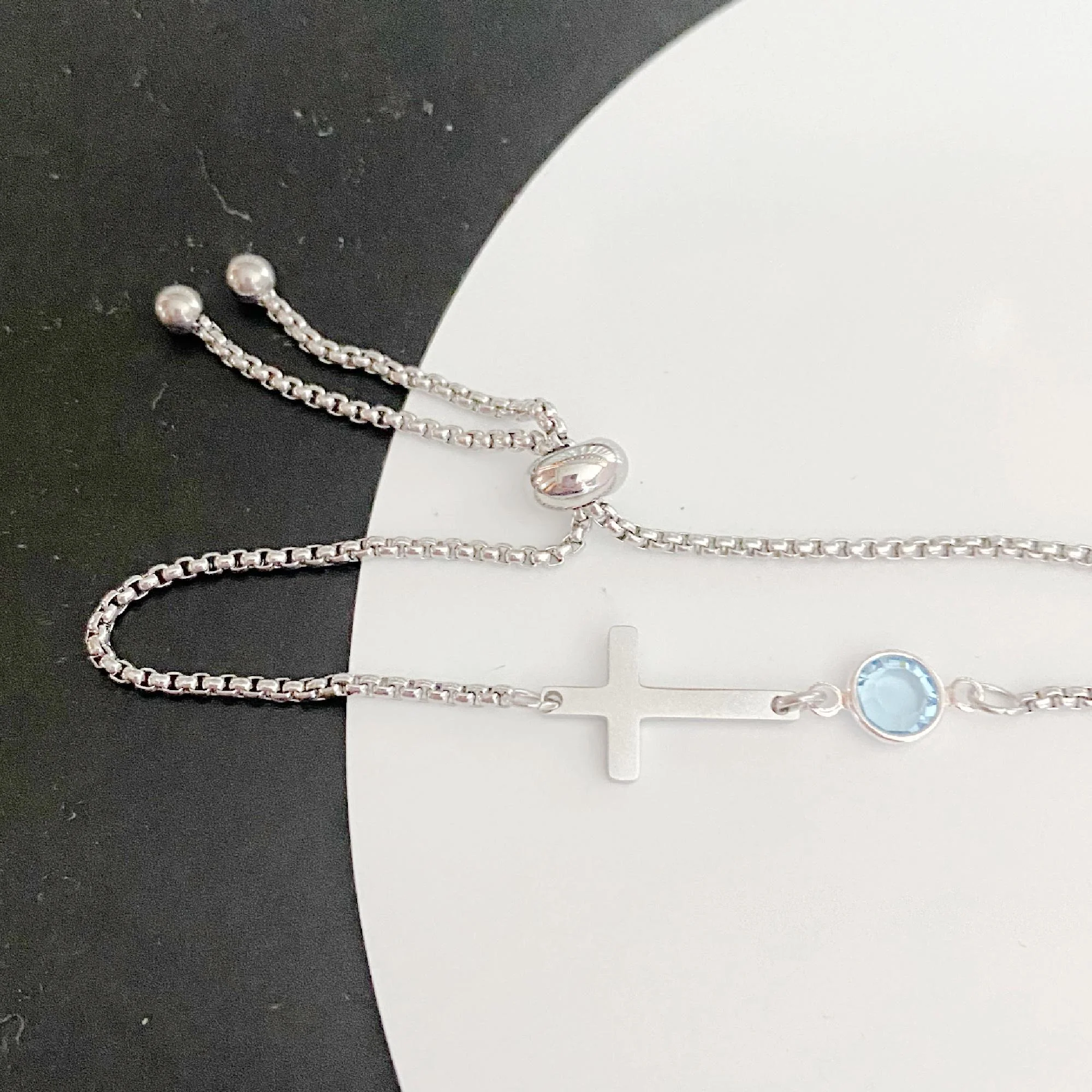 Personalized Dainty Cross Birthstone Bracelet - Image 7
