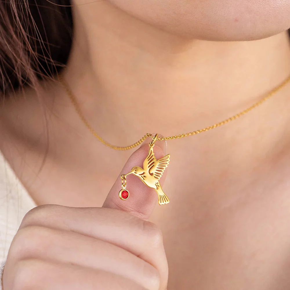 Personalized Dainty Hummingbird Necklace with Birthstone Bird Jewelry Mother's Day Gift for Women - Image 2