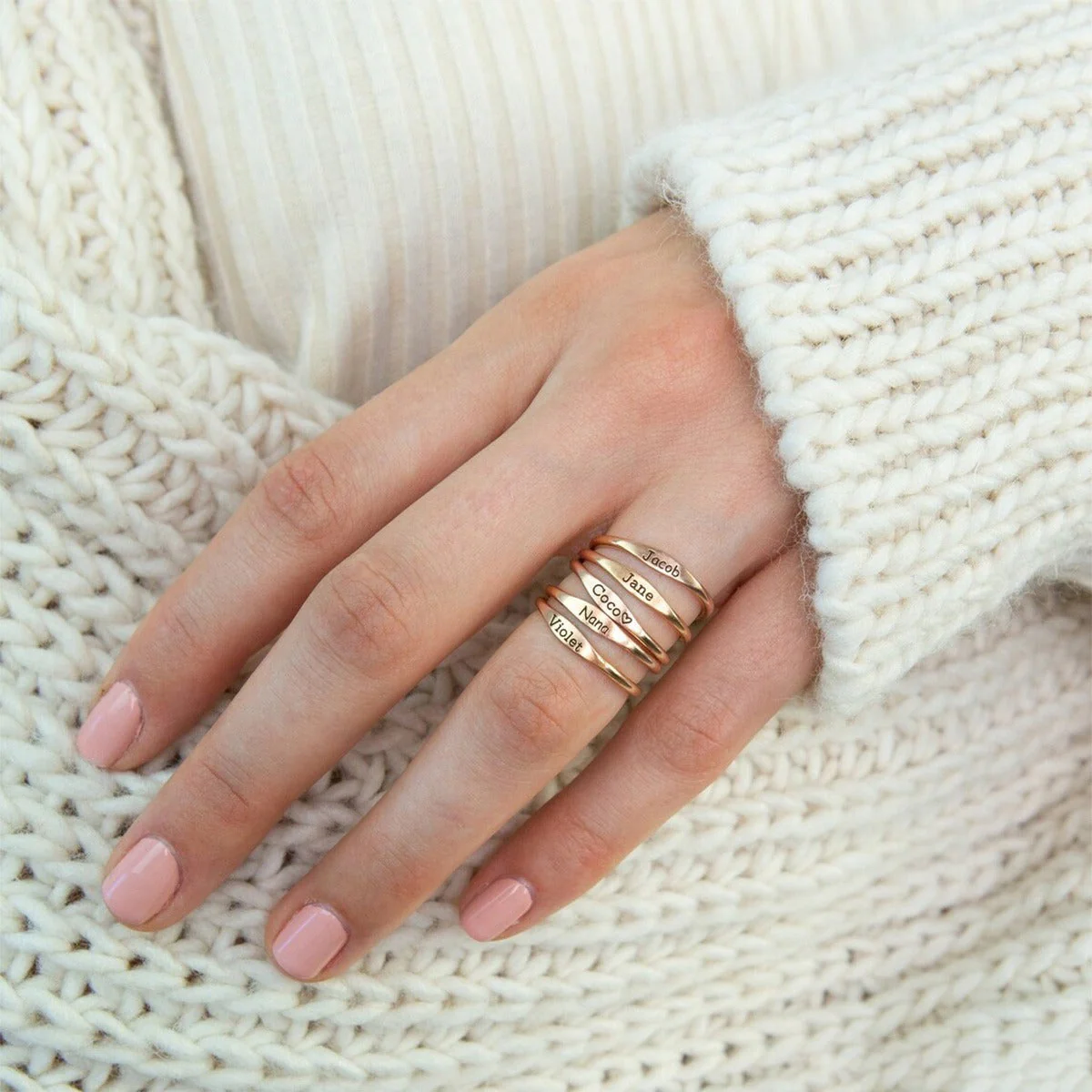 Personalized Dainty Name Stacking Ring Gift for Mom Grandma - Image 2