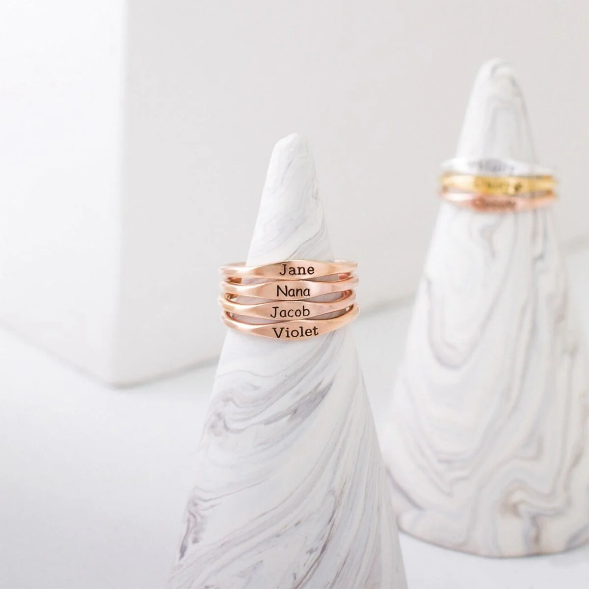 Personalized Dainty Name Stacking Ring Gift for Mom Grandma - Image 5
