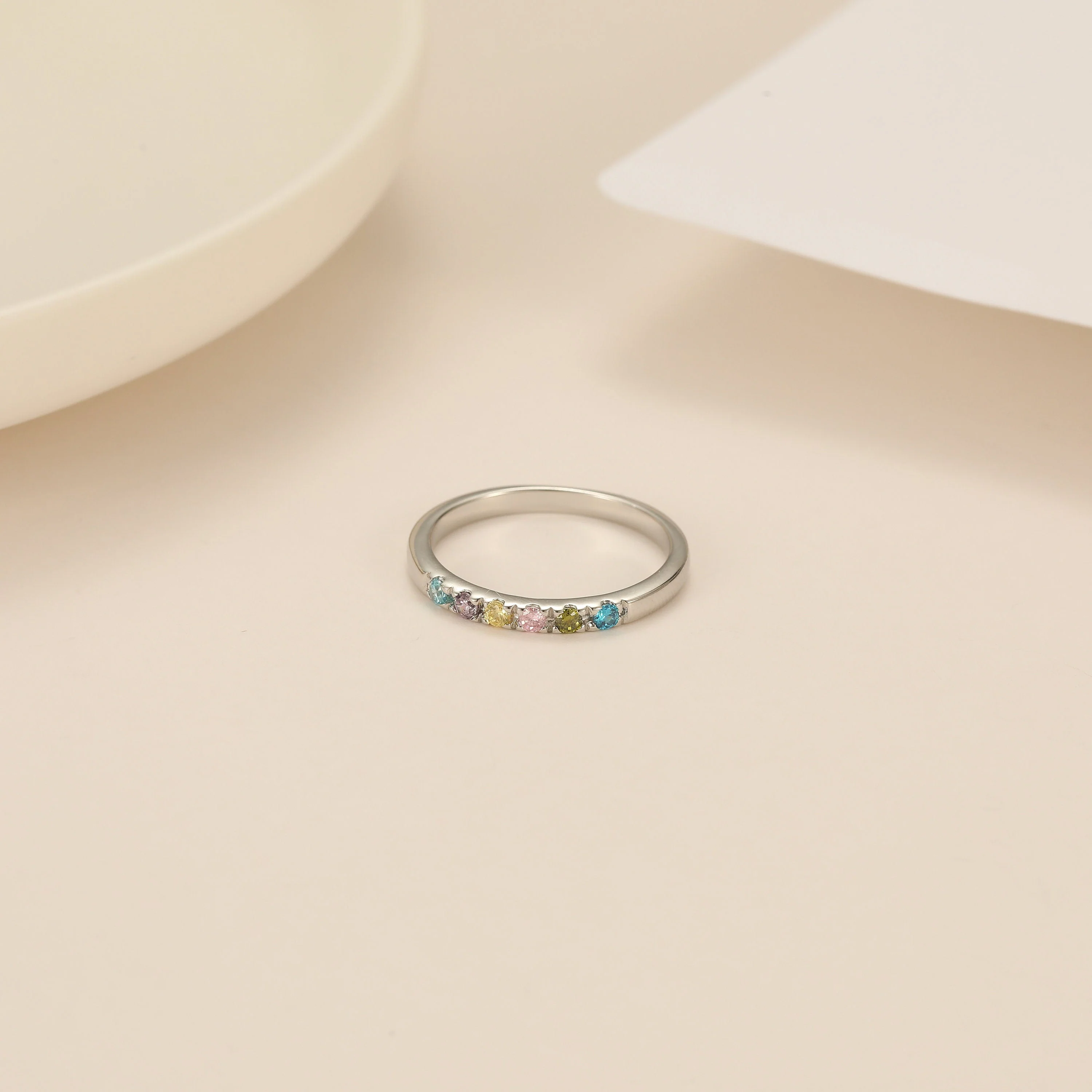Personalized Dainty Round Birthstone Ring - Mother Grandma Ring Gift - Image 15