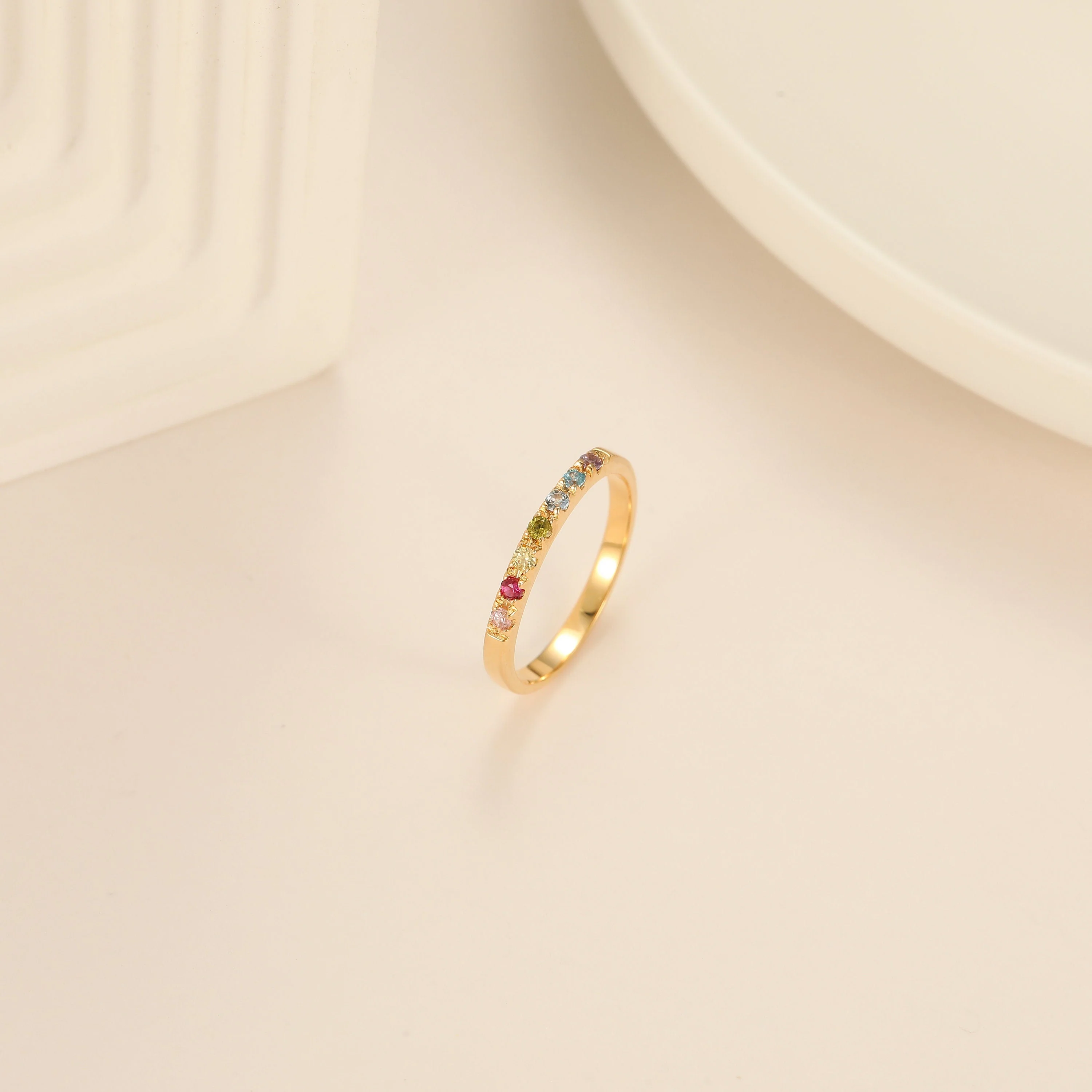 Personalized Dainty Round Birthstone Ring - Mother Grandma Ring Gift - Image 16