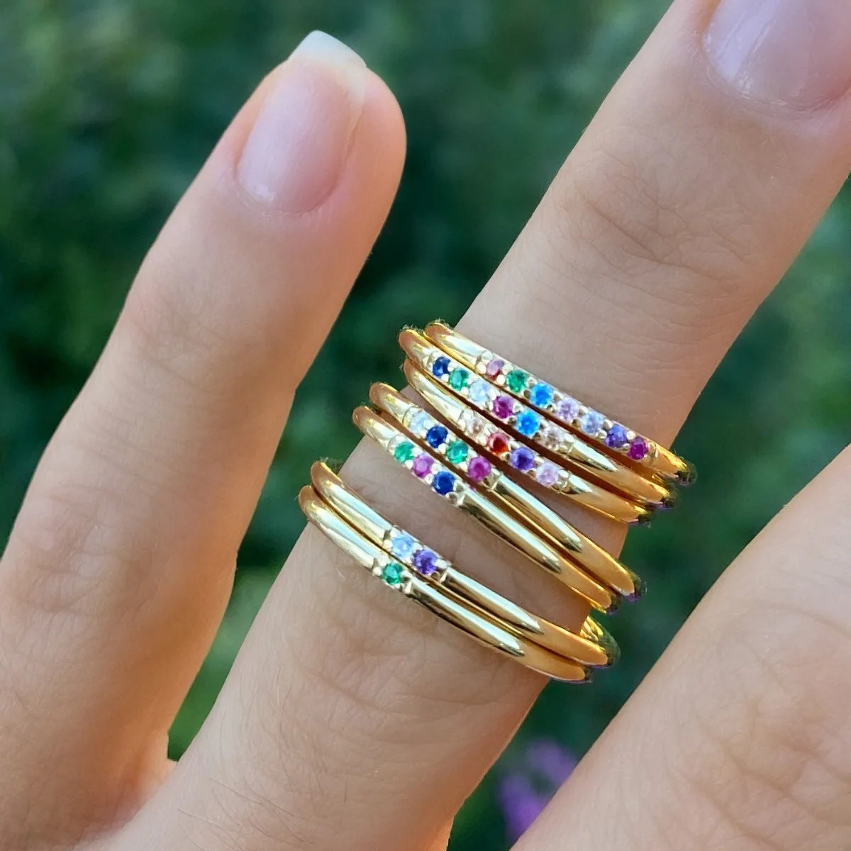 Personalized Dainty Round Birthstone Ring - Mother Grandma Ring Gift - Image 3