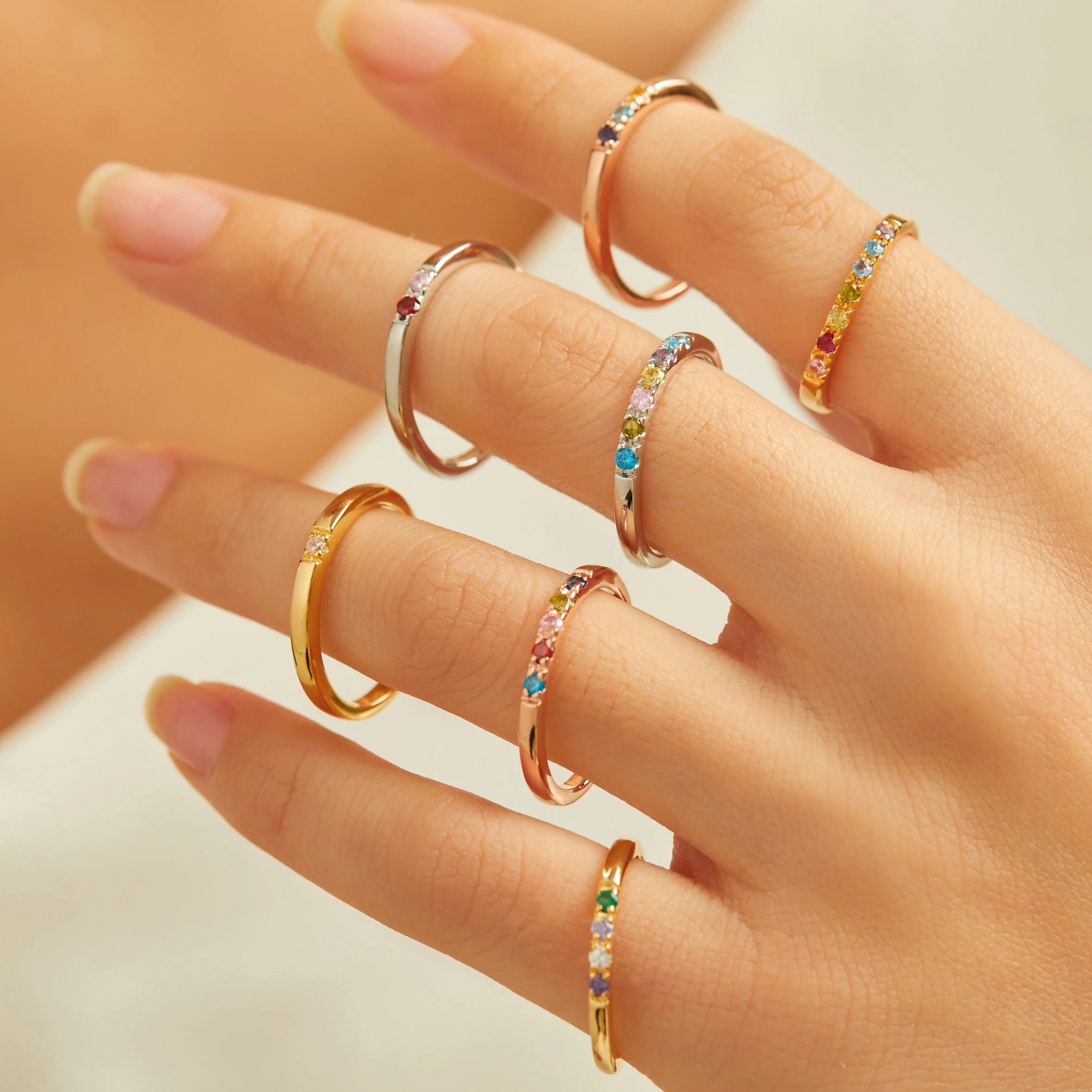Personalized Dainty Round Birthstone Ring - Mother Grandma Ring Gift - Image 4