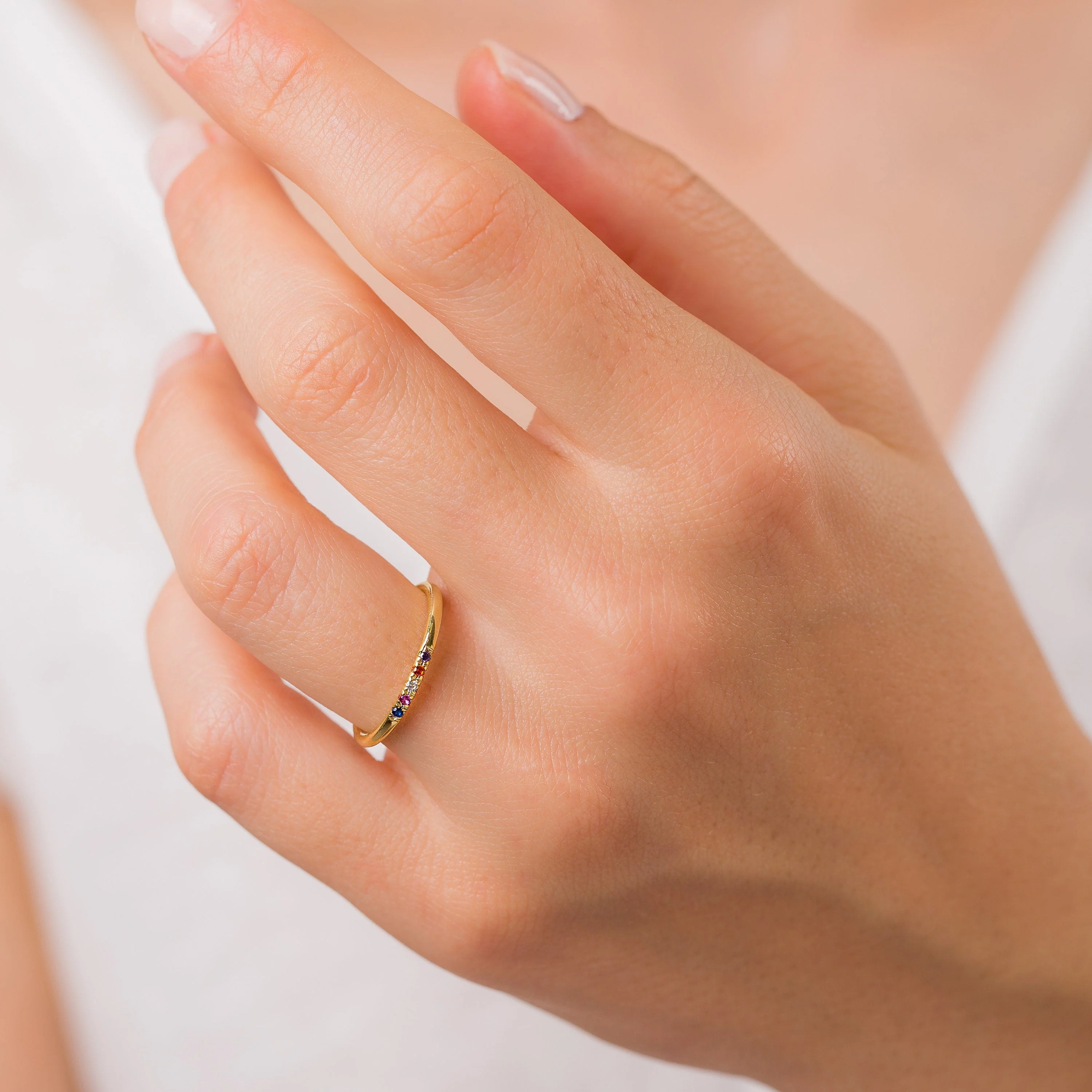 Personalized Dainty Round Birthstone Ring - Mother Grandma Ring Gift - Image 6