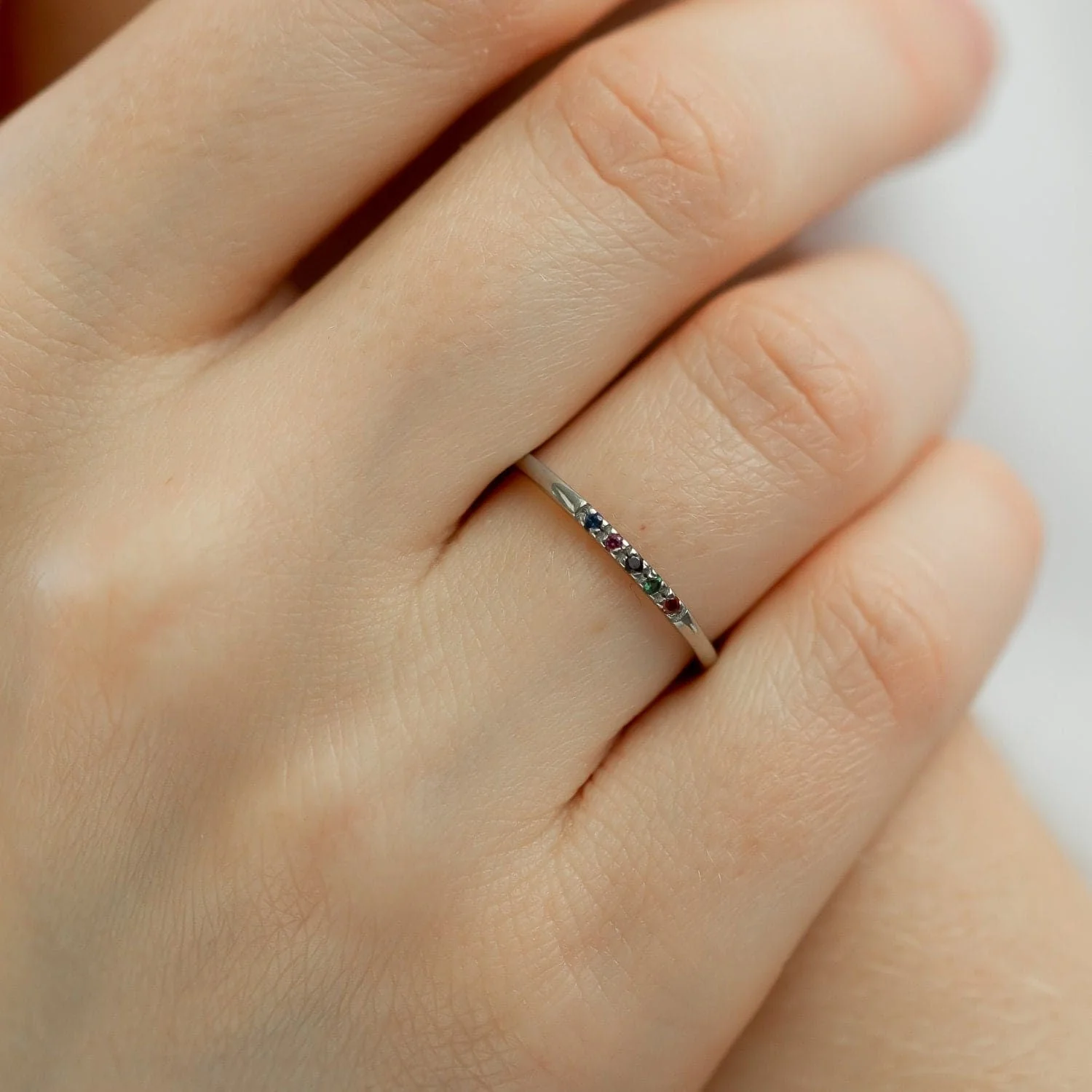 Personalized Dainty Round Birthstone Ring - Mother Grandma Ring Gift - Image 7