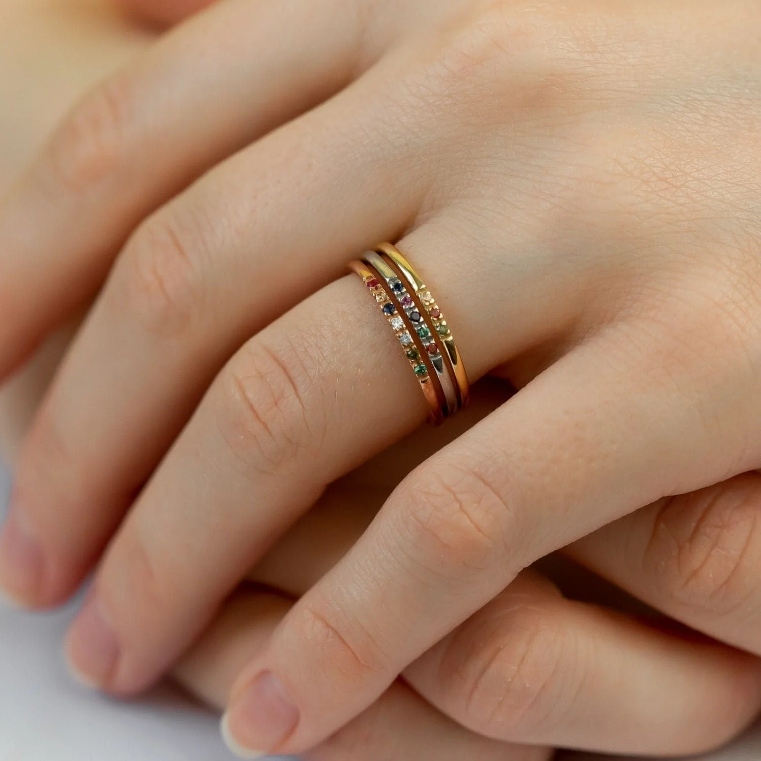 Personalized Dainty Round Birthstone Ring - Mother Grandma Ring Gift - Image 8