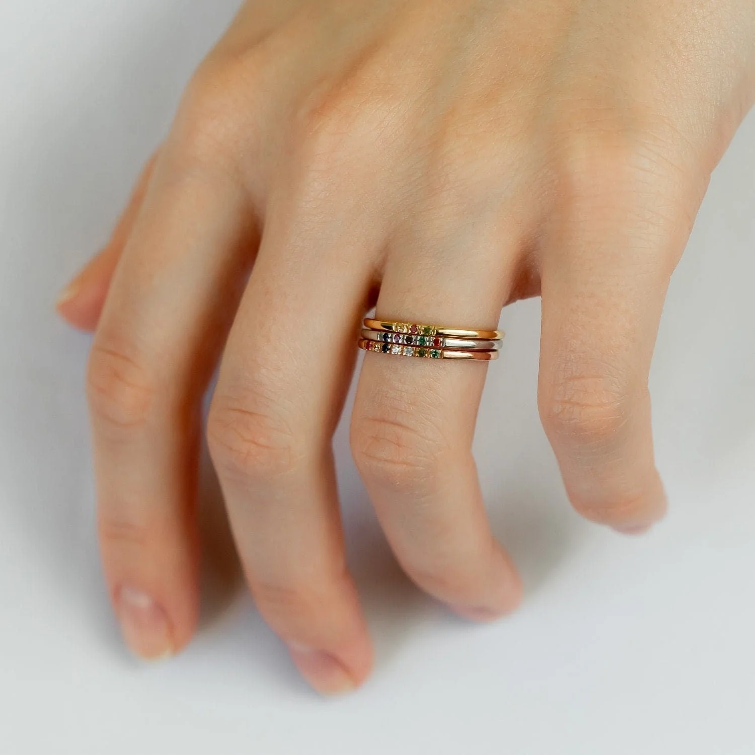 Personalized Dainty Round Birthstone Ring - Mother Grandma Ring Gift - Image 9