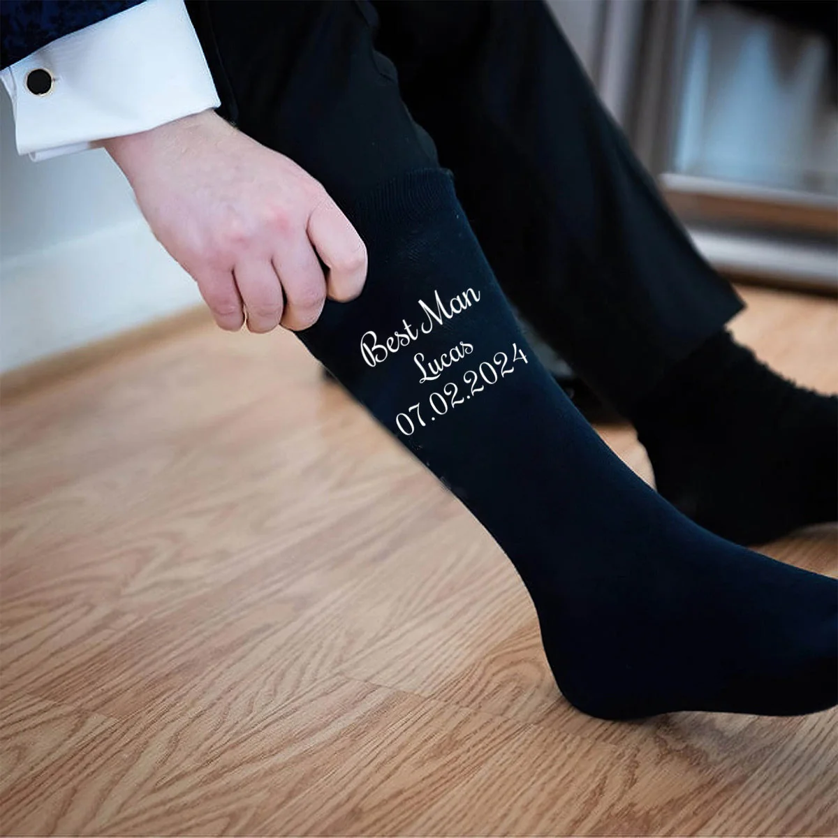 Personalized Dark Navy Groom, Best Man Socks - Image 2
