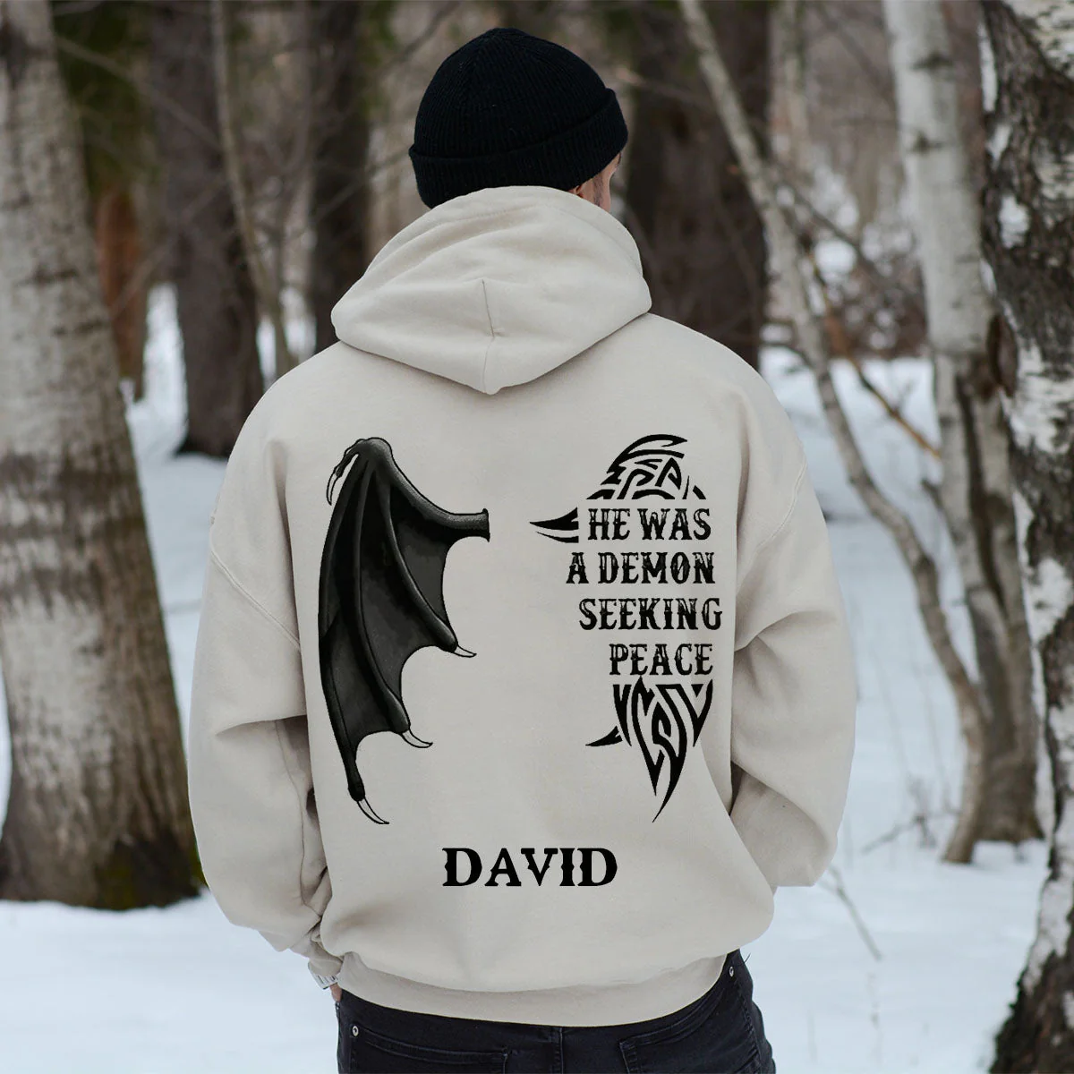 Personalized Demon Angel Love Couple Pullover Hoodie - Image 3