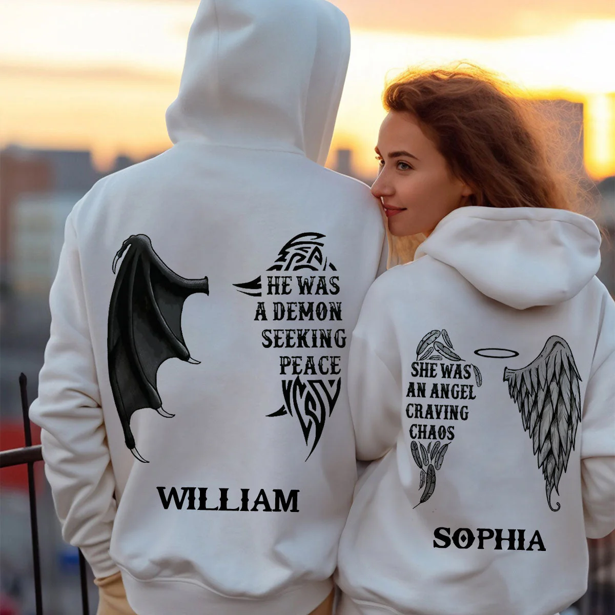 Personalized Demon Angel Love Couple Pullover Hoodie - Image 5