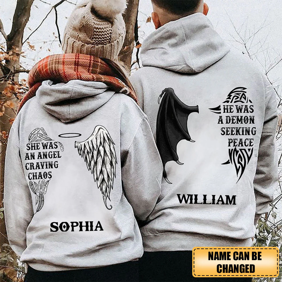 Personalized Demon Angel Love Couple Pullover Hoodie - Image 7