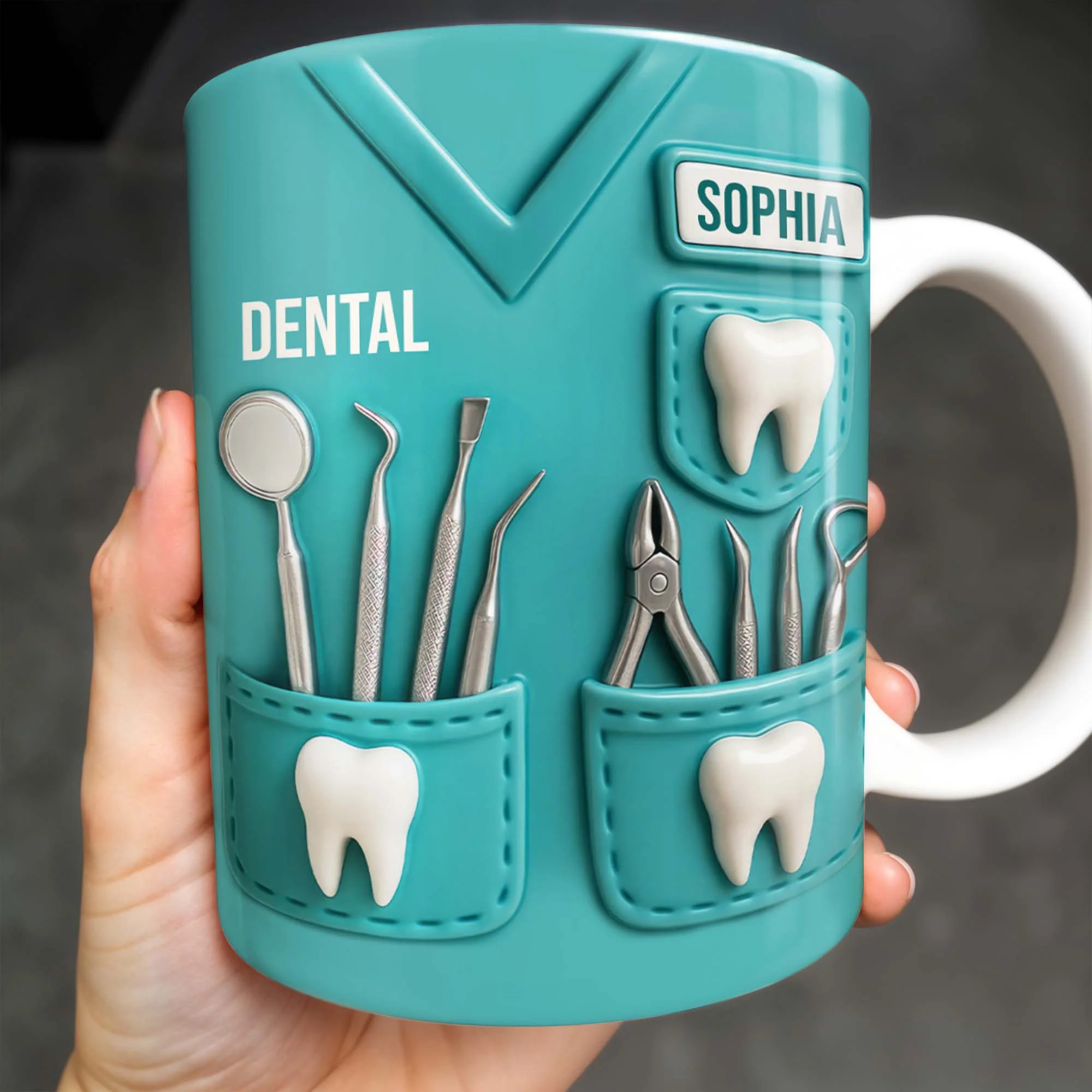 Personalized Dental Coffee Mug Featuring Dental Equipment Designs Gift For Dentists - Image 2