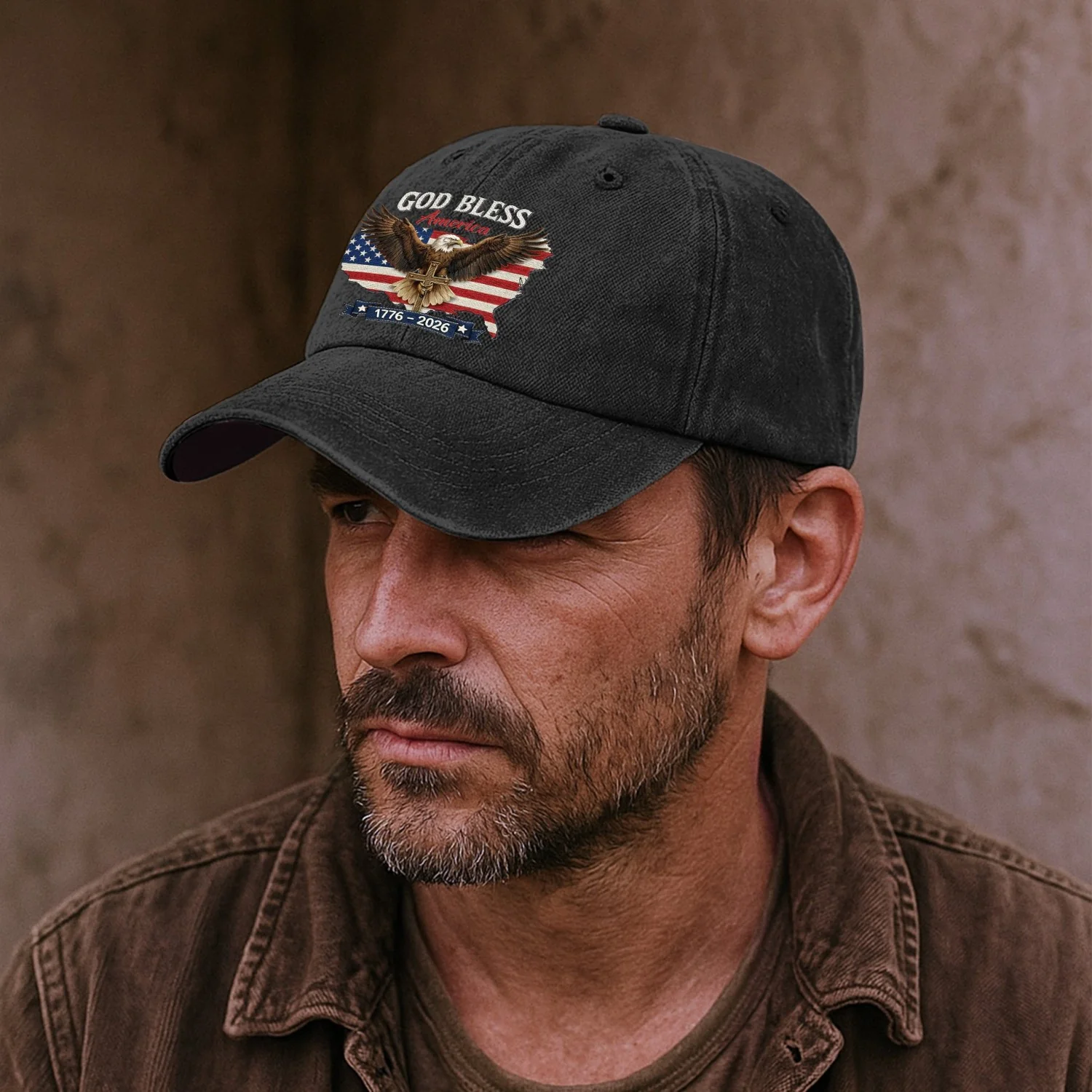 Personalized Distressed Denim Cap, America 250th Anniversary Patriotic Design - Image 4