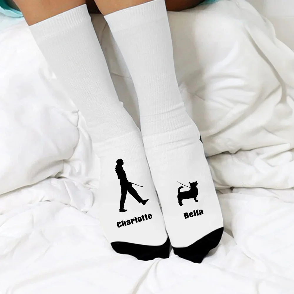 Personalized Dog and Owner Silhouette Soft Mid-calf Socks Gift for Dog Lover - Image 2