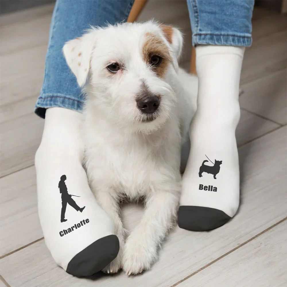 Personalized Dog and Owner Silhouette Soft Mid-calf Socks Gift for Dog Lover - Image 3