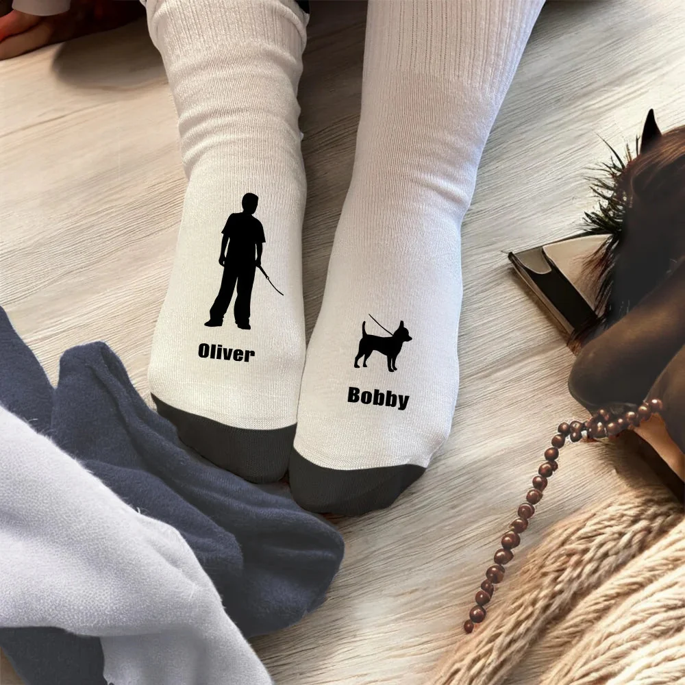 Personalized Dog and Owner Silhouette Soft Mid-calf Socks Gift for Dog Lover - Image 4