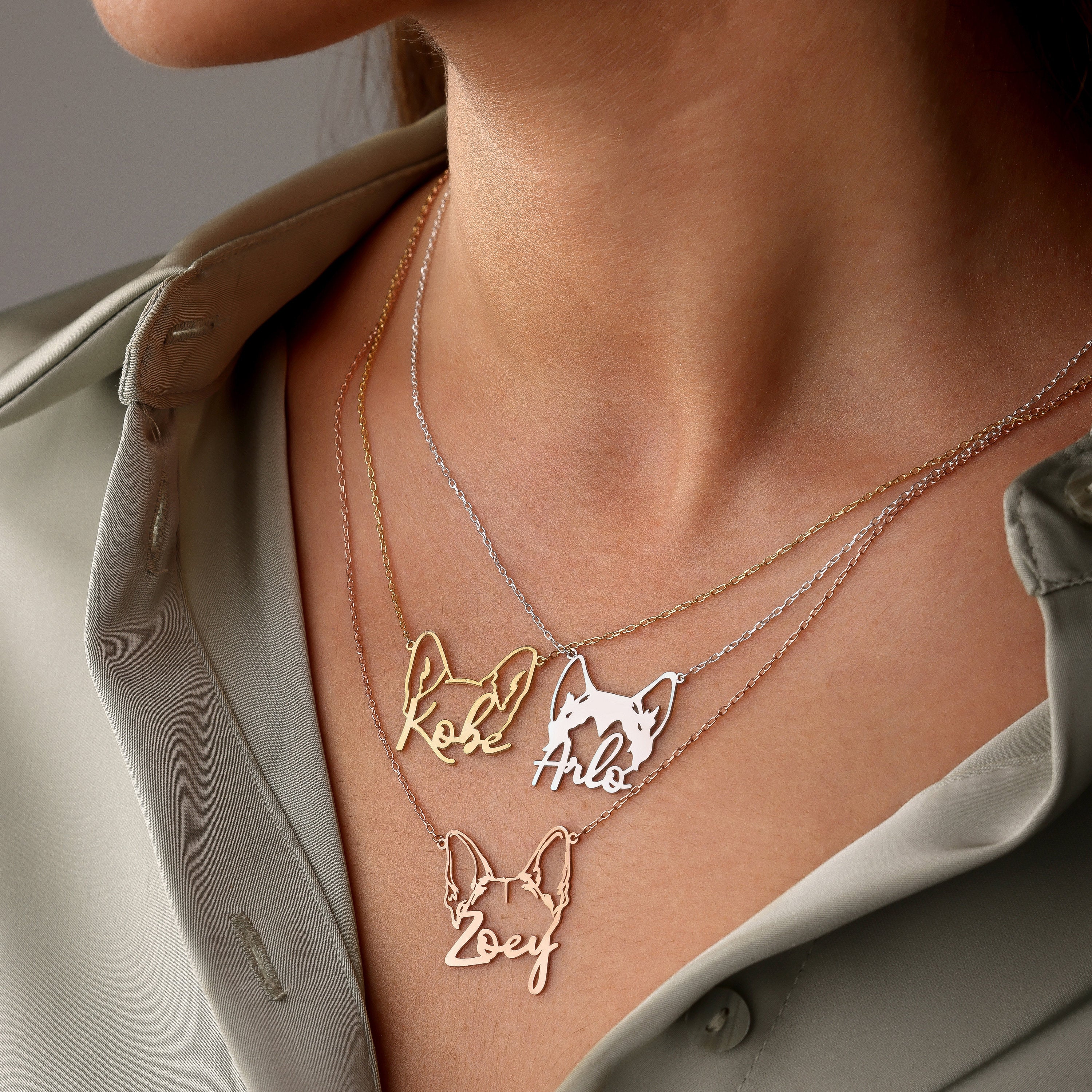Personalized Dog Name and Dog Ears Necklace - Image 3