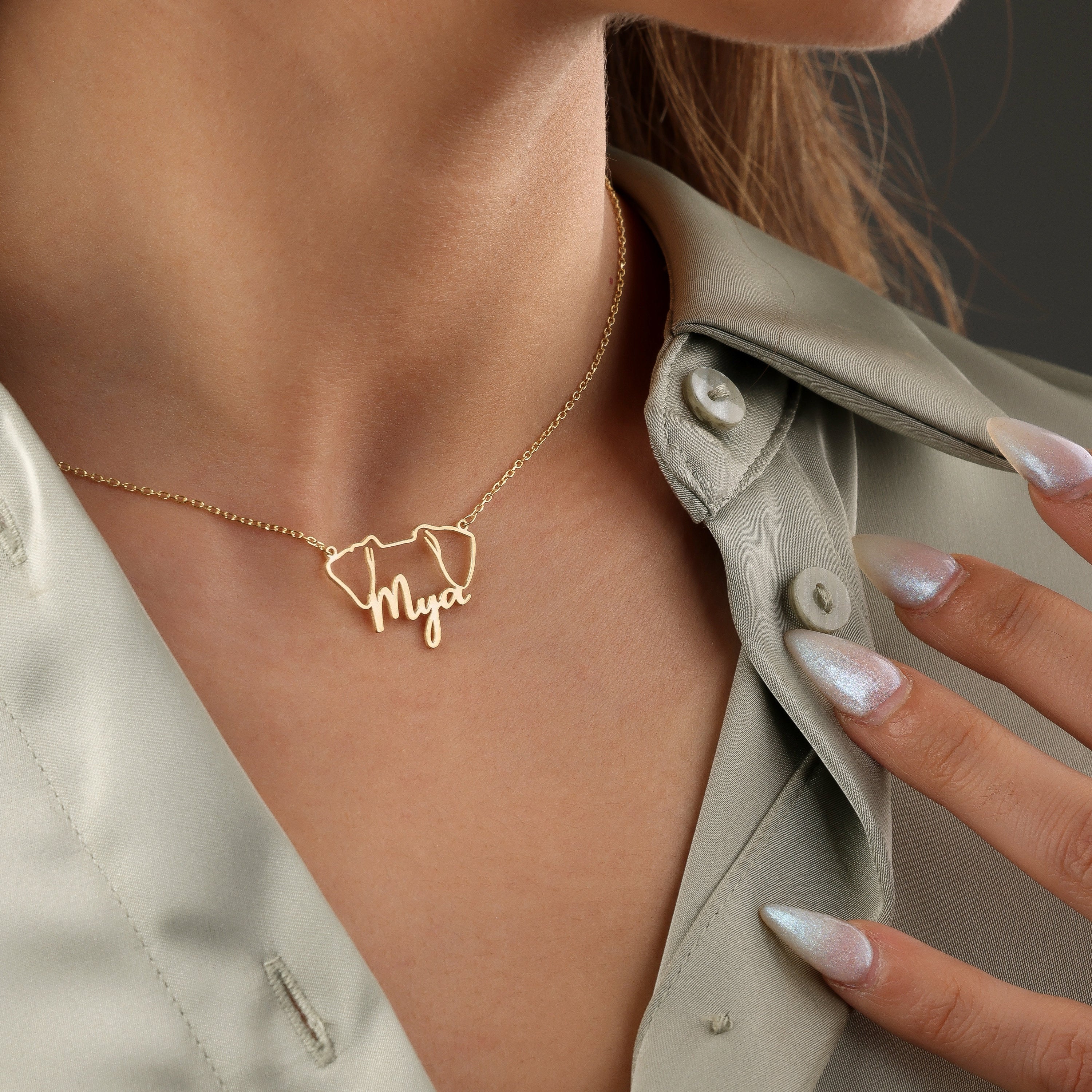 Personalized Dog Name and Dog Ears Necklace - Image 6