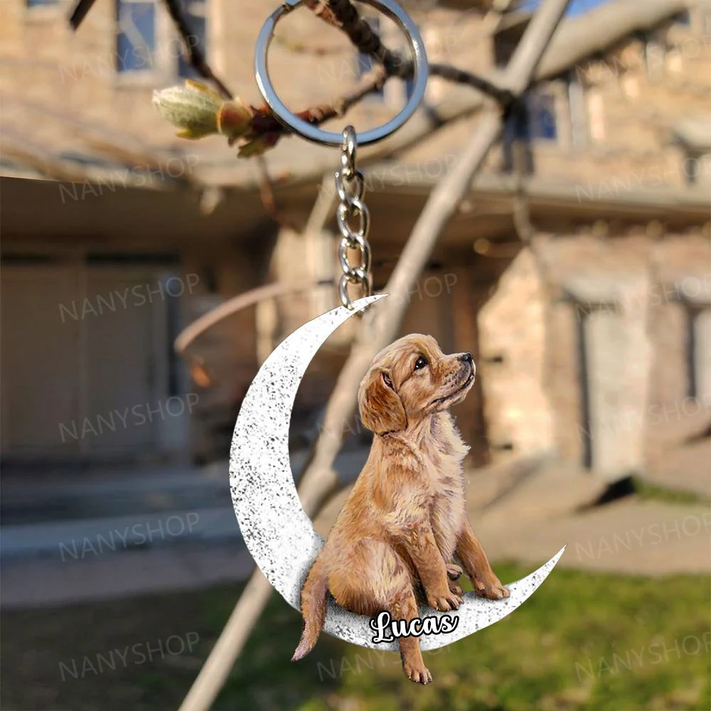 Personalized Dog Sit On The Moon Keychain-Gift For Dog Loves - Image 3