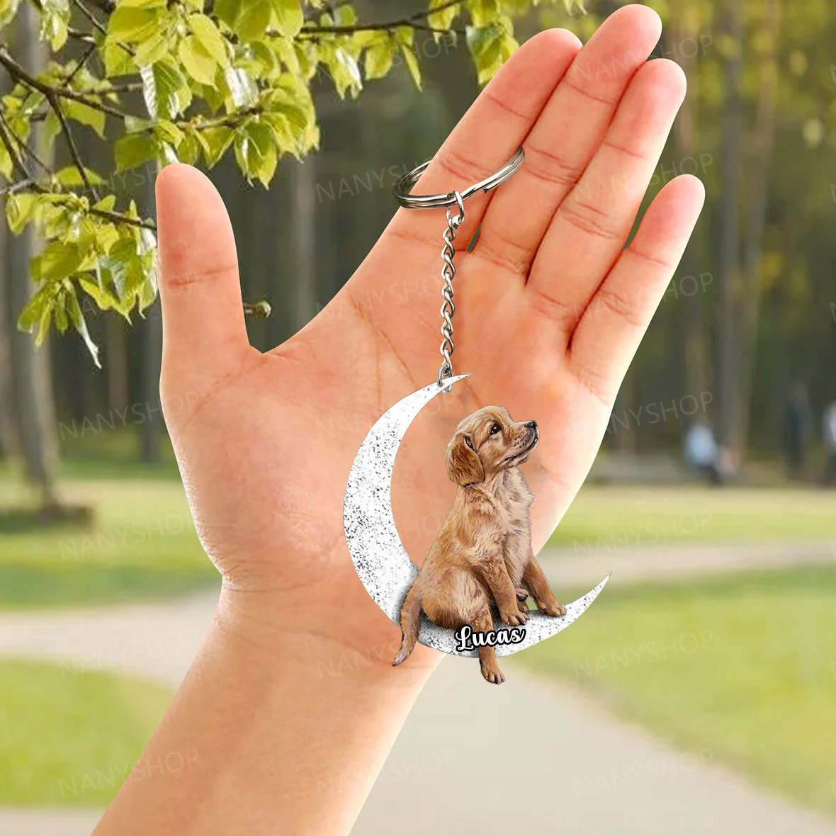 Personalized Dog Sit On The Moon Keychain-Gift For Dog Loves - Image 4