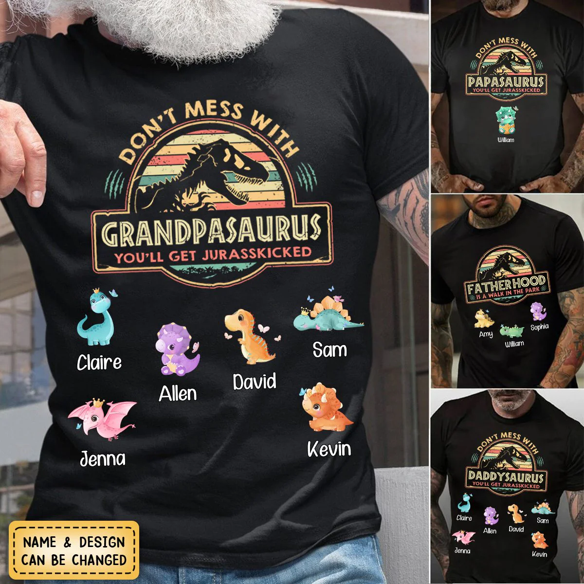 Personalized Don't Mess With My Papasaurus Pure Cotton T-Shirt - Image 2