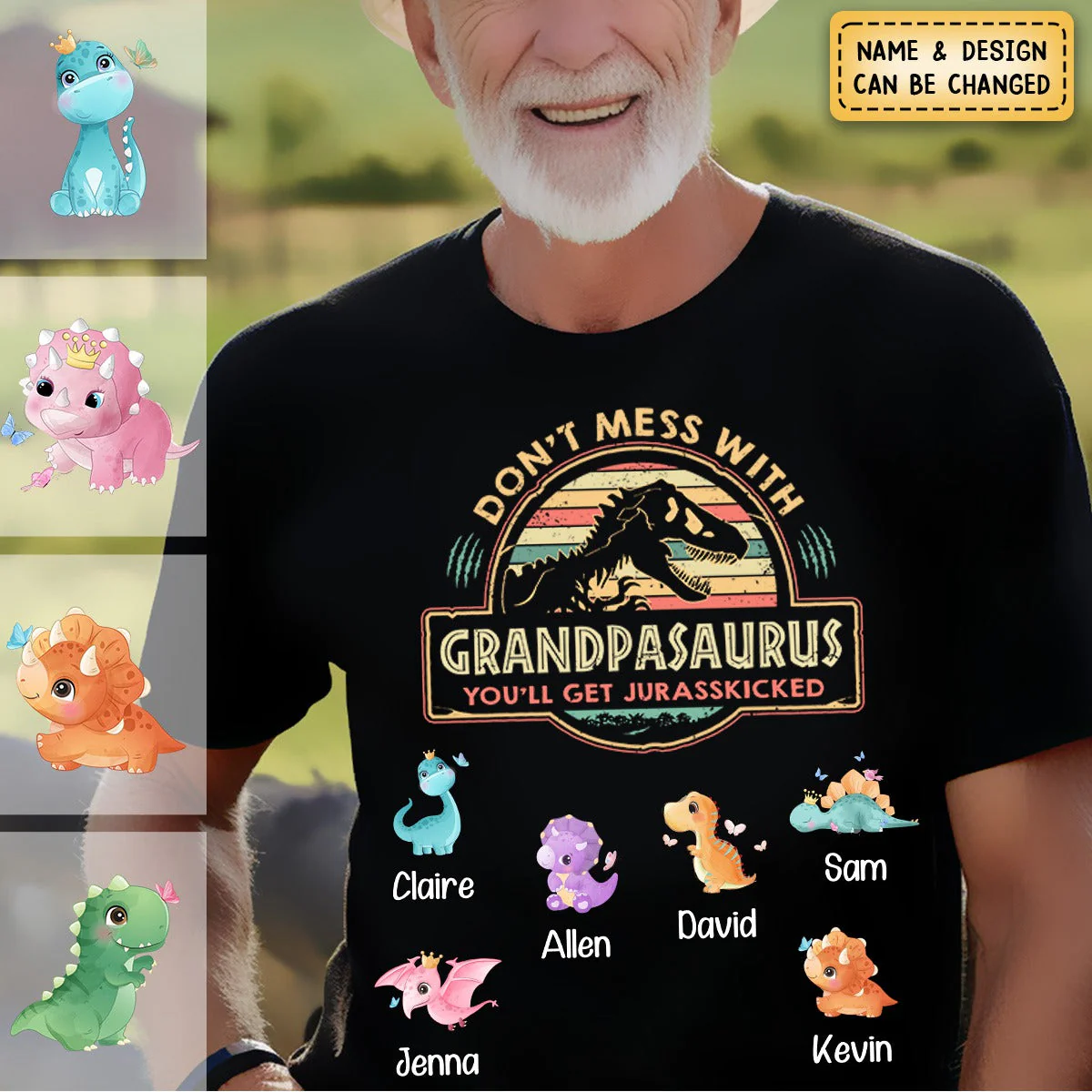 Personalized Don't Mess With My Papasaurus Pure Cotton T-Shirt - Image 3