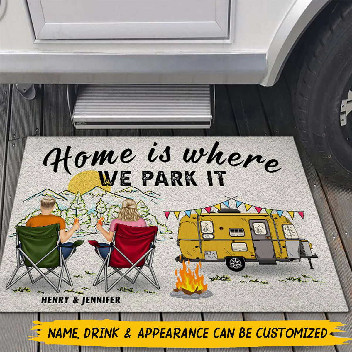 Personalized Doormat Gift For Camping Lovers - Home Is Where We Park It - Image 2