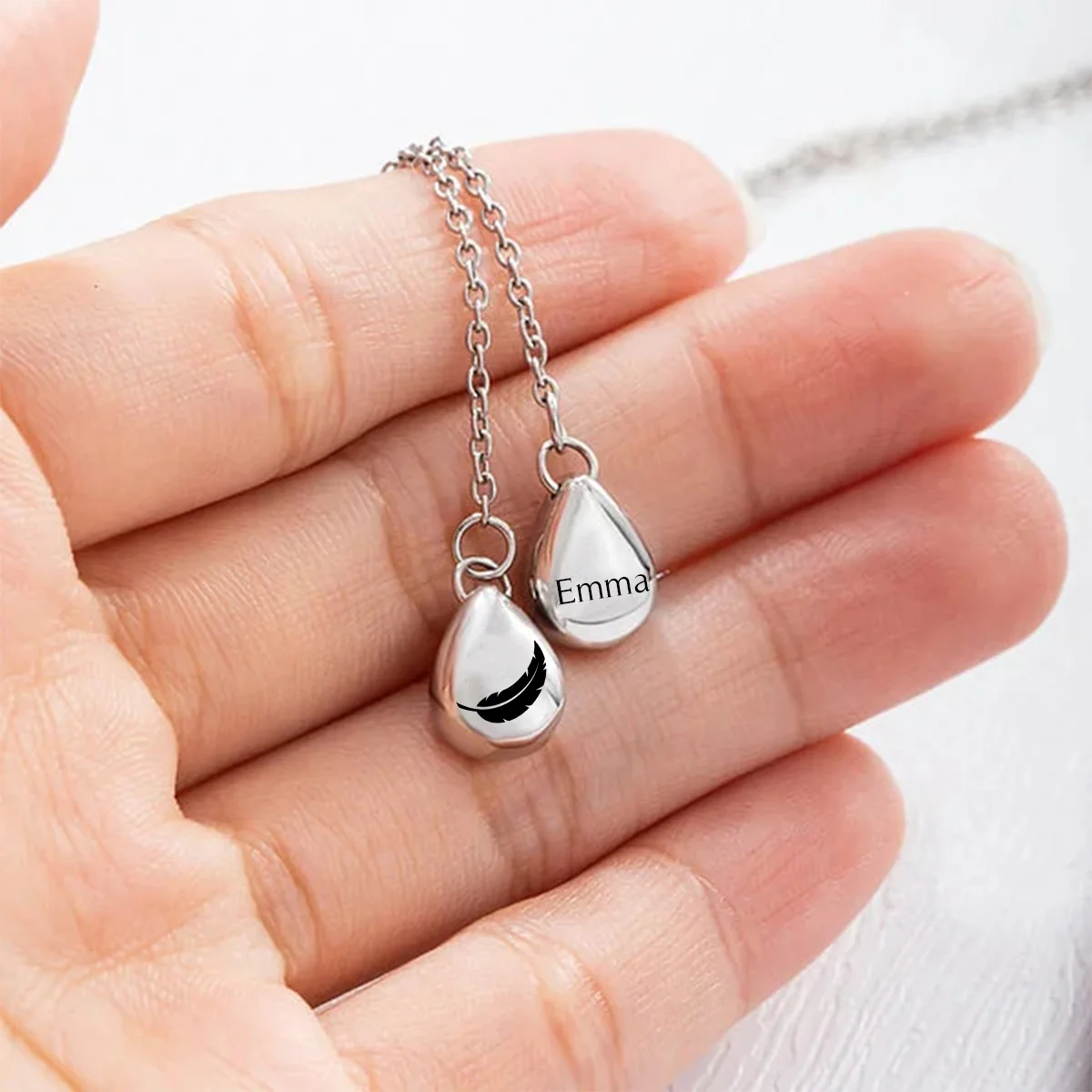 Personalized Double Urn Teardrop Pendant Necklace for Ashes Cremation Jewelry Keepsake - Image 2
