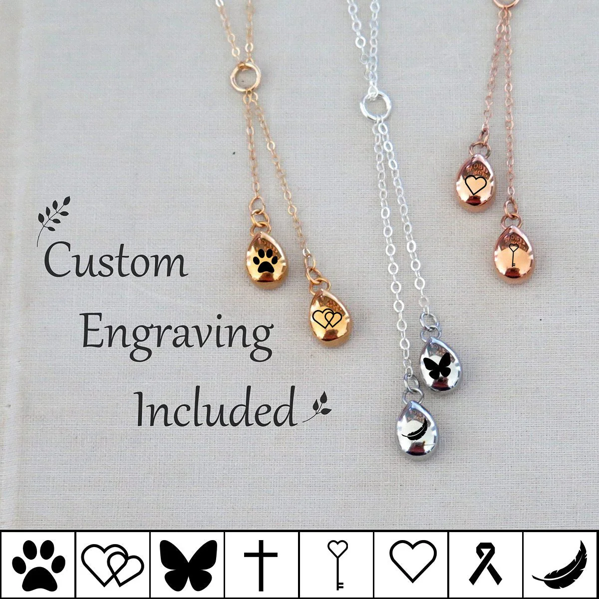 Personalized Double Urn Teardrop Pendant Necklace for Ashes Cremation Jewelry Keepsake - Image 5