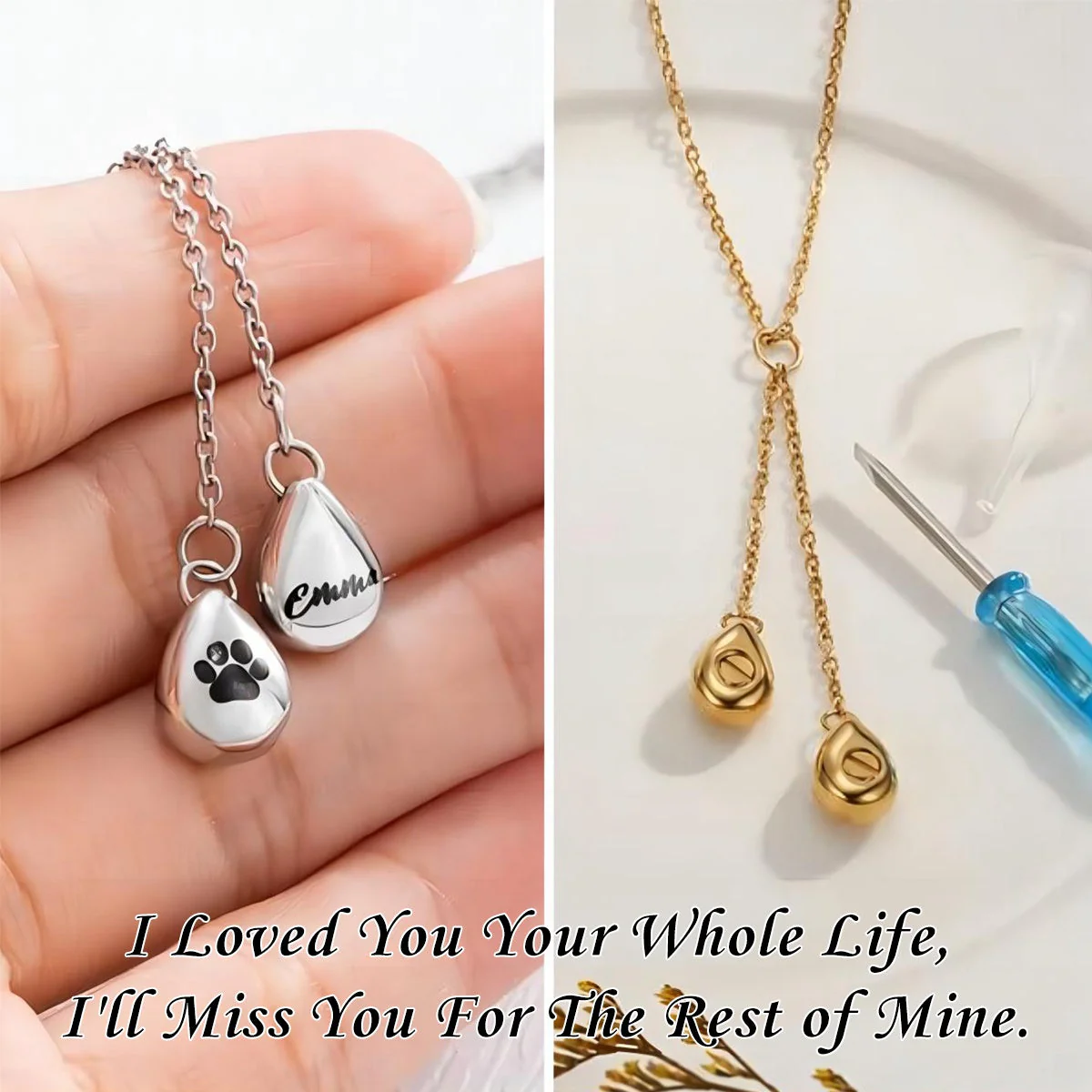 Personalized Double Urn Teardrop Pendant Necklace for Ashes Cremation Jewelry Keepsake - Image 6