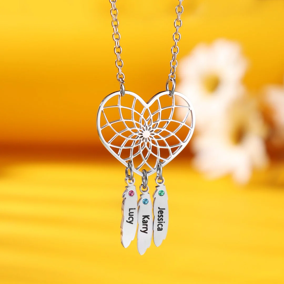 Personalized Dream Catcher Necklace With Birthstones Custom Name Necklace Gifts For Her - Image 12