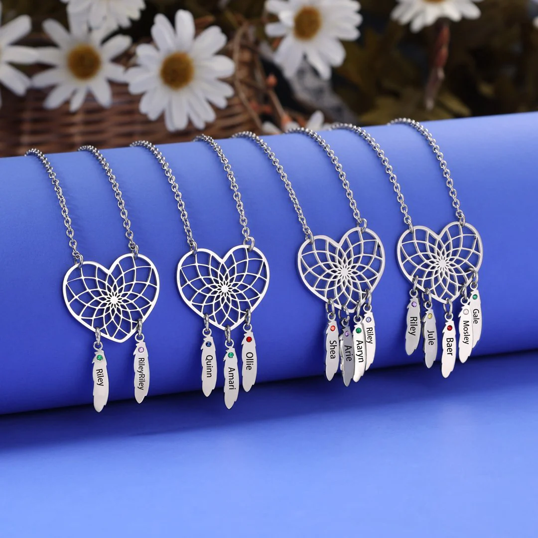 Personalized Dream Catcher Necklace With Birthstones Custom Name Necklace Gifts For Her - Image 14