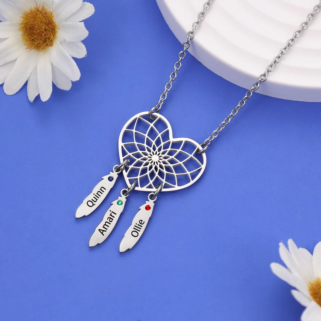 Personalized Dream Catcher Necklace With Birthstones Custom Name Necklace Gifts For Her - Image 16