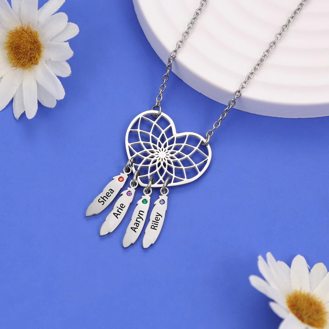 Personalized Dream Catcher Necklace With Birthstones Custom Name Necklace Gifts For Her - Image 17