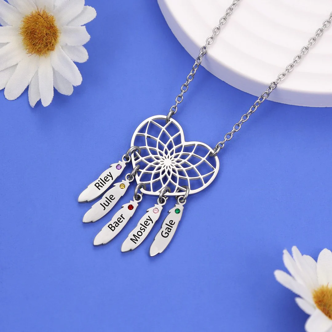 Personalized Dream Catcher Necklace With Birthstones Custom Name Necklace Gifts For Her - Image 18