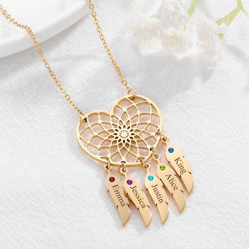 Personalized Dream Catcher Necklace With Birthstones Custom Name Necklace Gifts For Her - Image 21