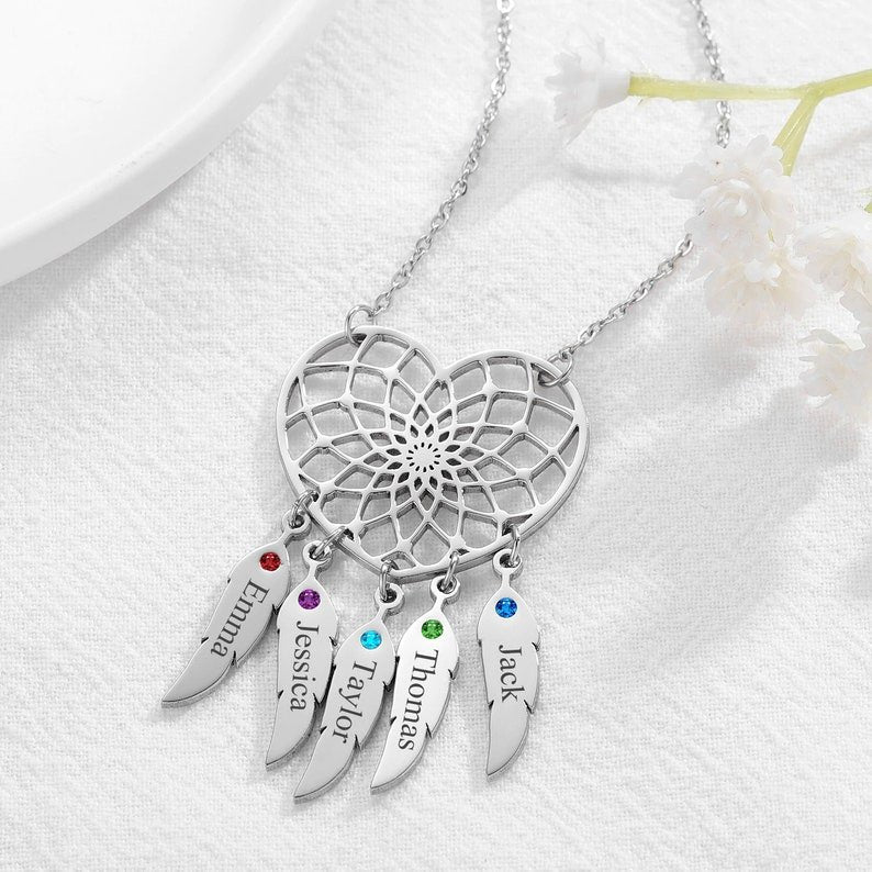 Personalized Dream Catcher Necklace With Birthstones Custom Name Necklace Gifts For Her - Image 22