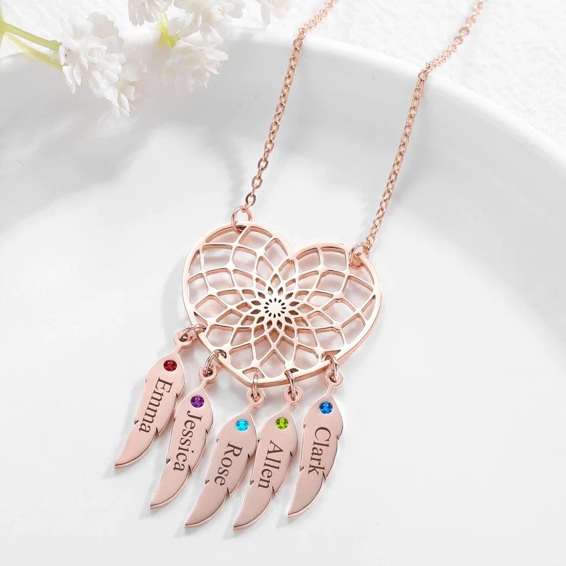 Personalized Dream Catcher Necklace With Birthstones Custom Name Necklace Gifts For Her - Image 23
