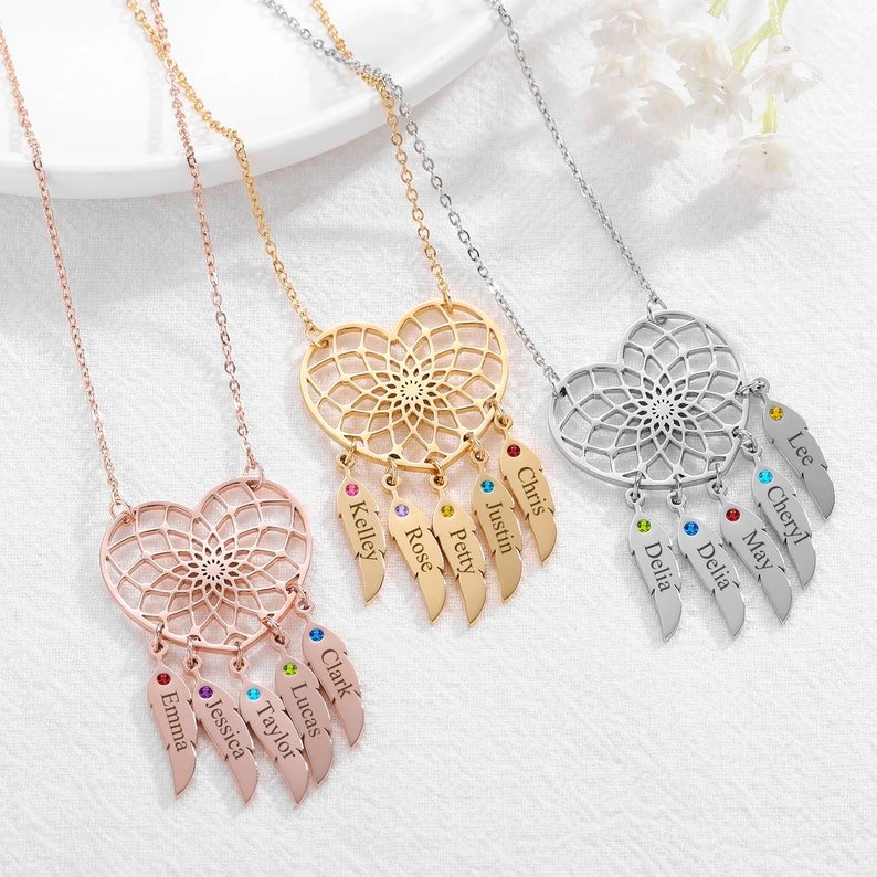 Personalized Dream Catcher Necklace With Birthstones Custom Name Necklace Gifts For Her - Image 24