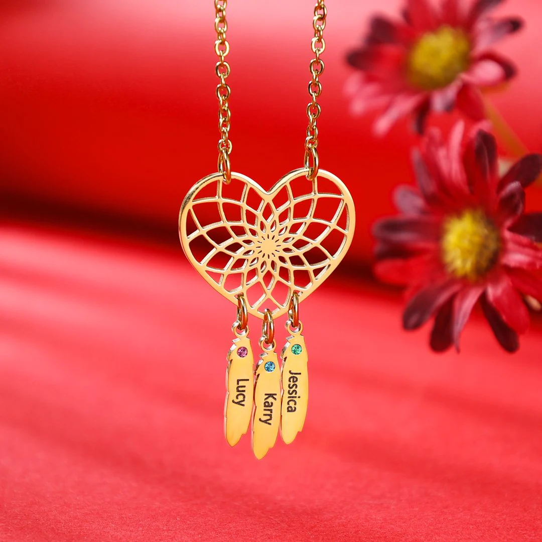 Personalized Dream Catcher Necklace With Birthstones Custom Name Necklace Gifts For Her - Image 9