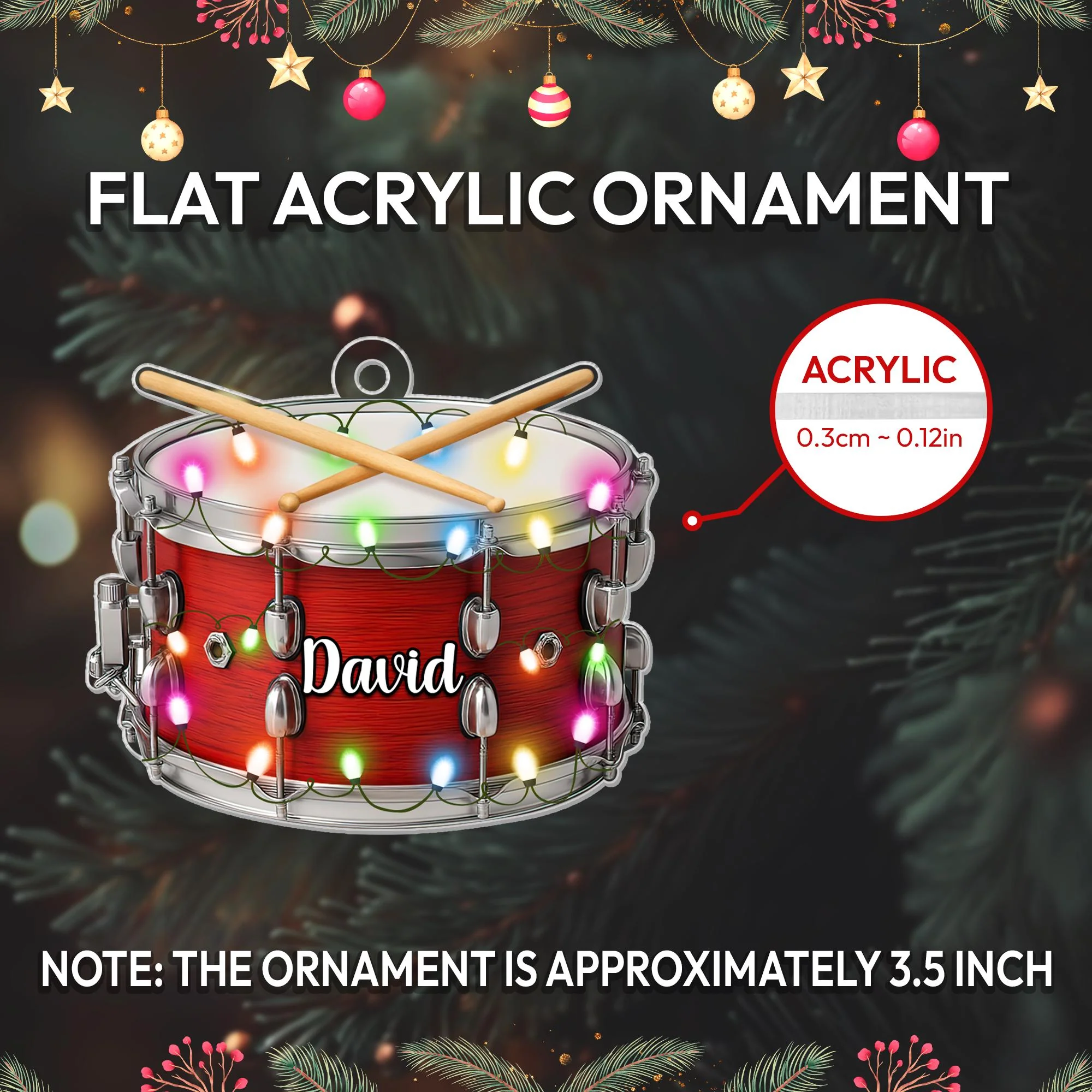 Personalized Drum Acrylic Ornament Musical Instrument Christmas Ornament - Image 5