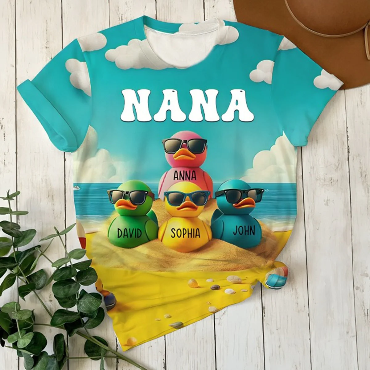 Personalized Ducklings Grandkids Summer Beach 3D T Shirt Gift For Grandma - Image 5
