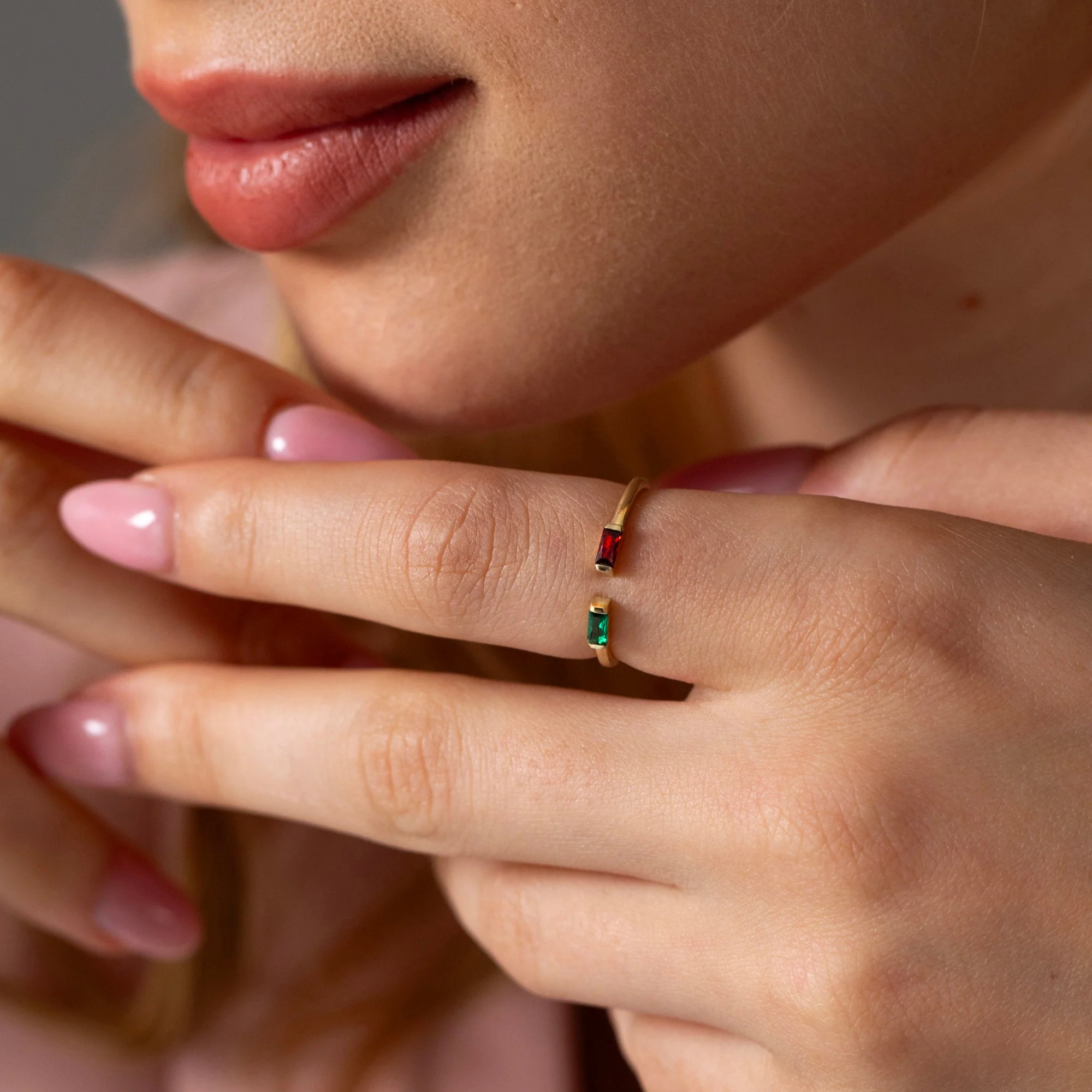 Personalized Duo Baguette Adjustable Birthstone Ring - Image 3