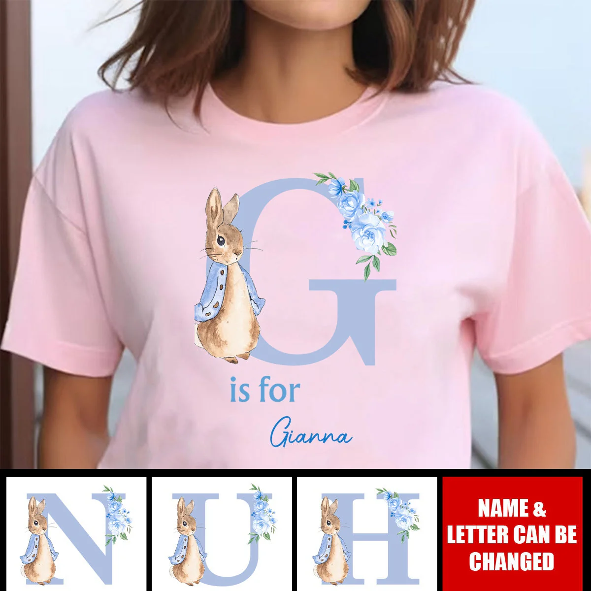 Personalized Easter Alphabet Name 100% Pure Cotton T-Shirt - Image 2