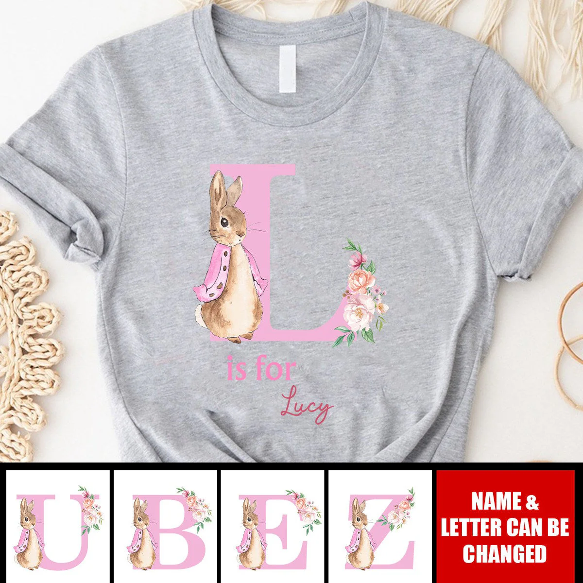 Personalized Easter Alphabet Name 100% Pure Cotton T-Shirt - Image 3
