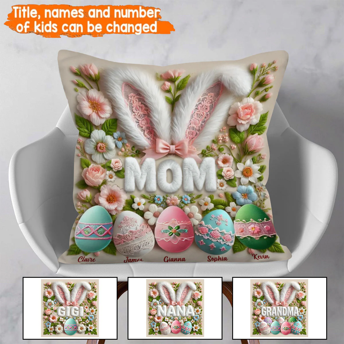 Personalized Easter Bunny Grandma Pillow - Custom Name Throw Pillow Gift for Grandma, Mother's Day - Image 10