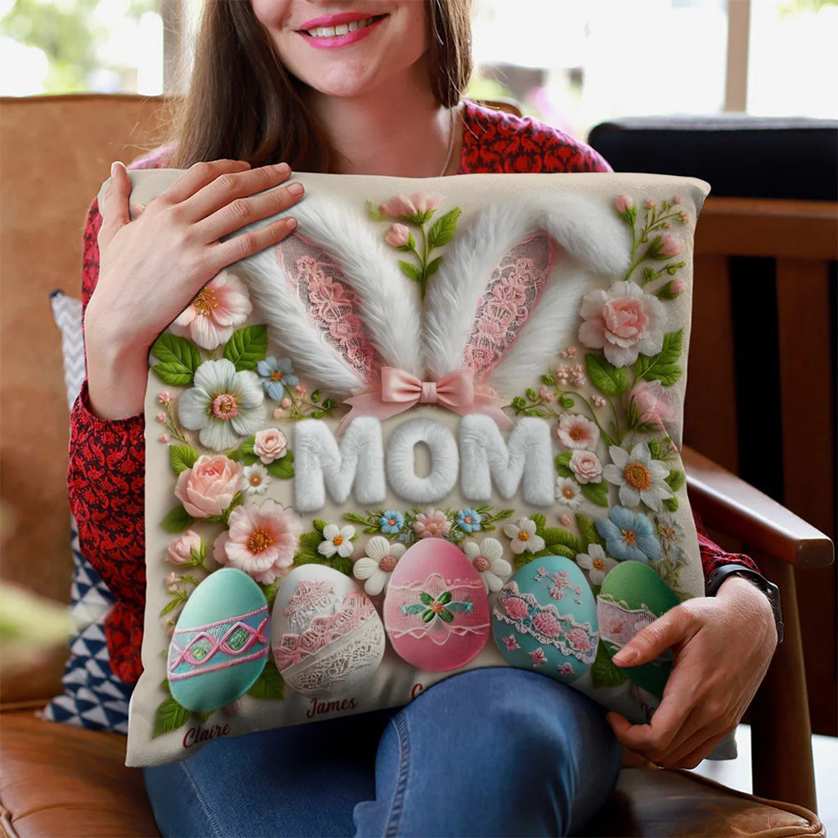 Personalized Easter Bunny Grandma Pillow - Custom Name Throw Pillow Gift for Grandma, Mother's Day - Image 2